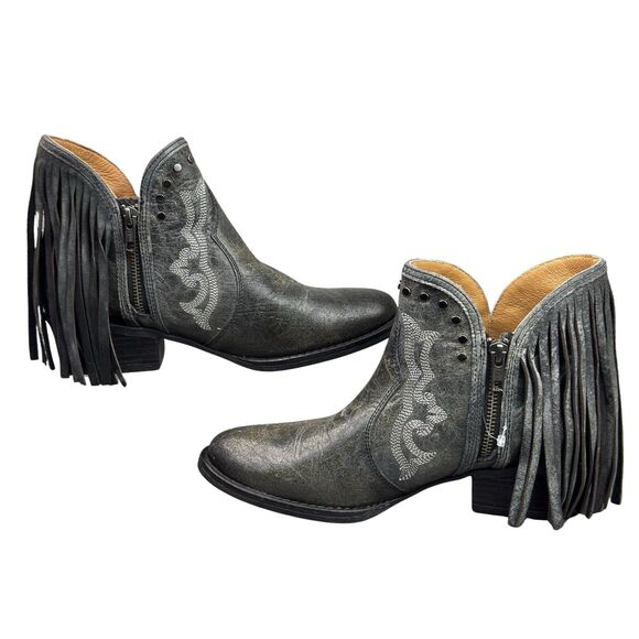 Sterling River SR6000 Cowgirl Boots Fringe Distressed Black Leather Sz 10 - Picture 5 of 16
